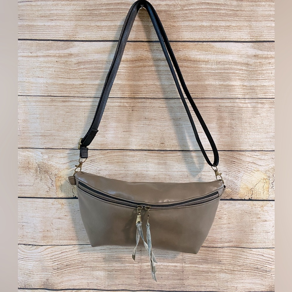 Handmade Belt Bag. Tan/Olive in color with antique  hardware
